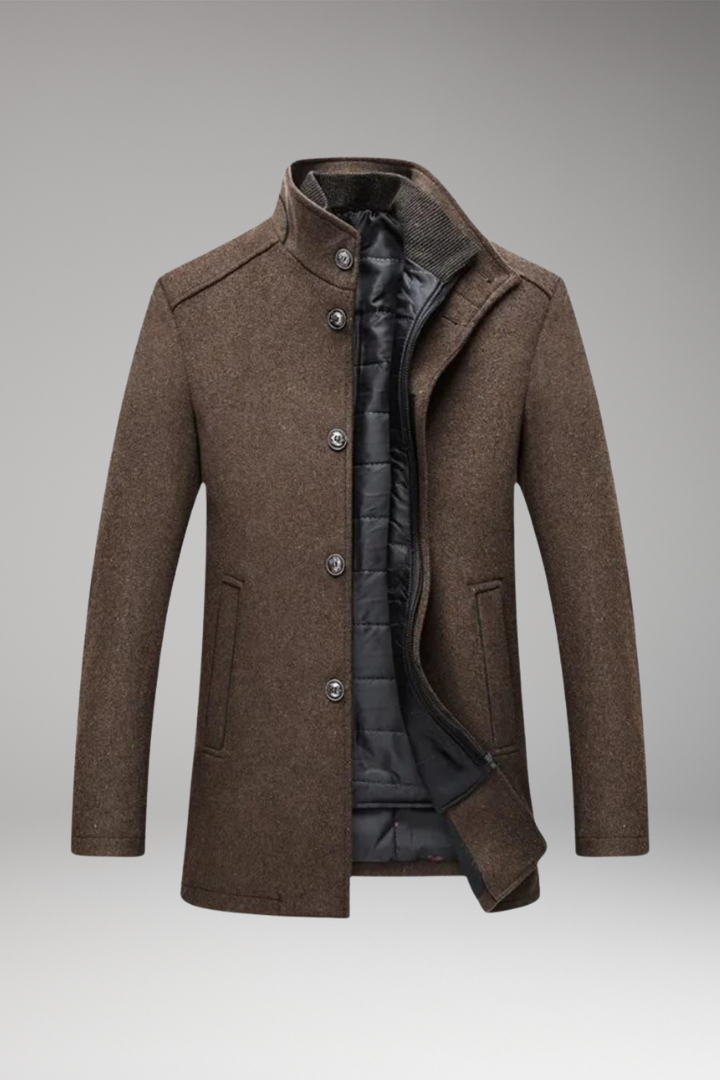 Men's Coat with Stand-up Collar and Button Closure