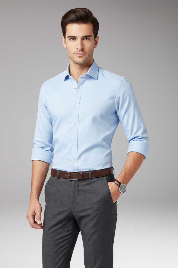 Men's Dress Shirt with Classic Collar and Button Front