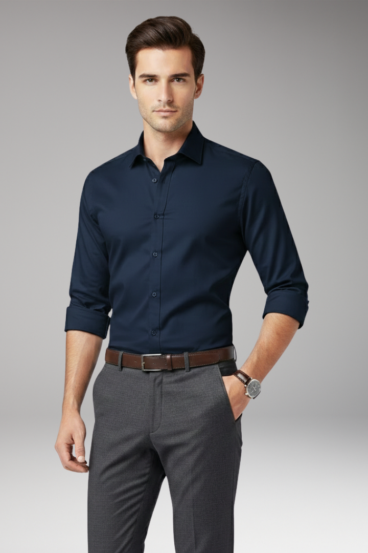 Men's Dress Shirt with Classic Collar and Button Front
