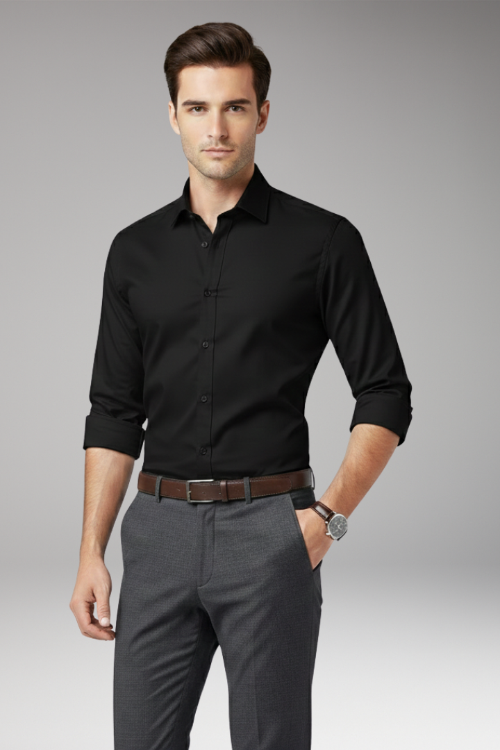 Men's Dress Shirt with Classic Collar and Button Front