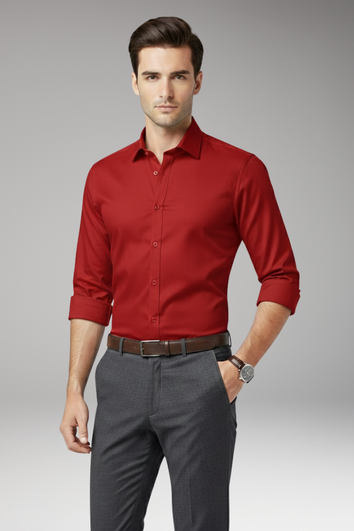 Men's Dress Shirt with Classic Collar and Button Front