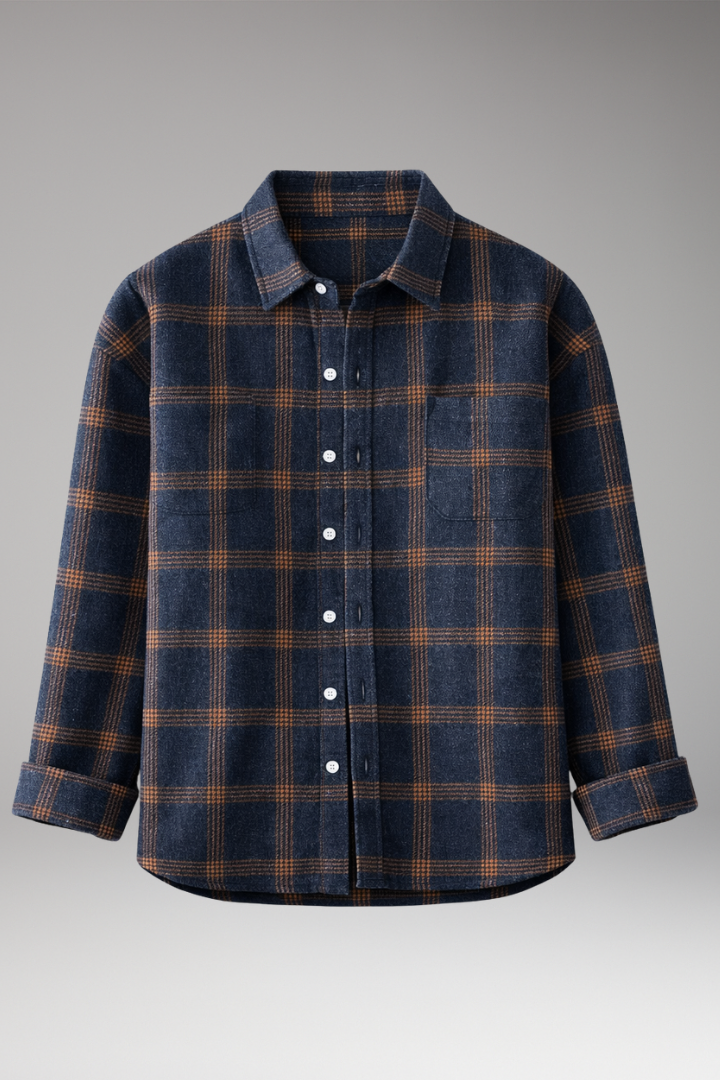 Men's Flannel Shirt with Classic Collar and Long Sleeves