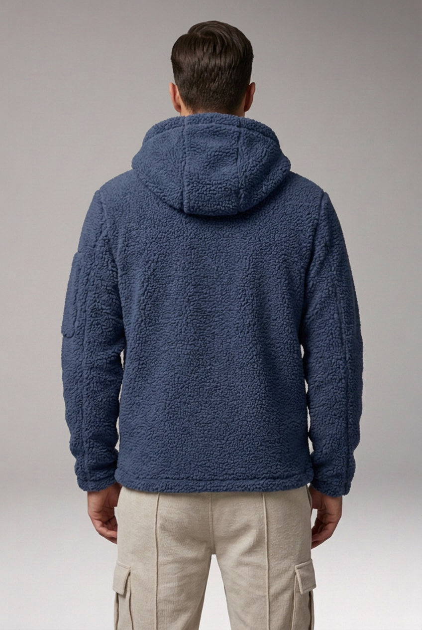 Men's Fleece Jacket with Hood and Zip Pocket