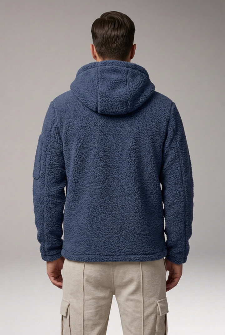 Men's Fleece Jacket with Hood and Zip Pocket