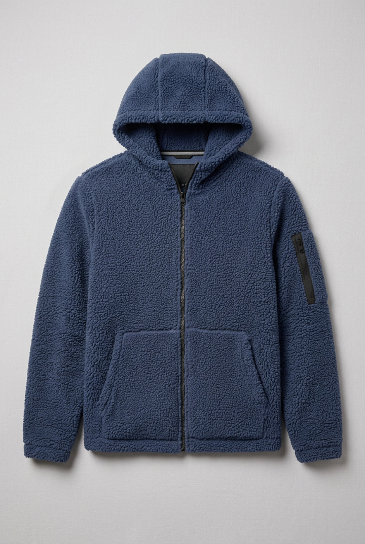 Men's Fleece Jacket with Hood and Zip Pocket