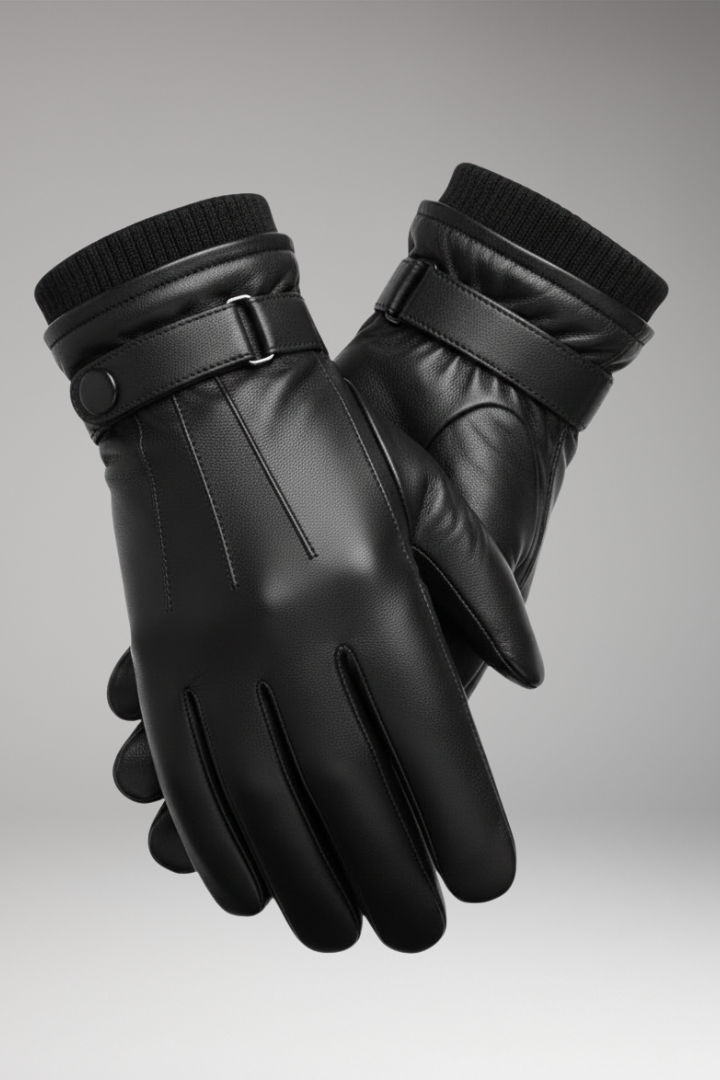 Men's Gloves with Adjustable Strap and Ribbed Cuff