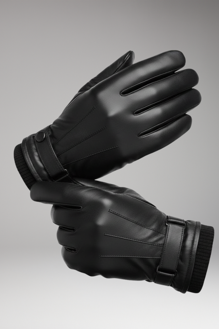 Men's Gloves with Adjustable Strap and Ribbed Cuff