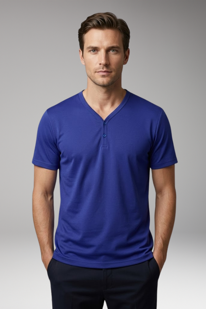 Men's Henley T-Shirt with Buttoned V-Neck