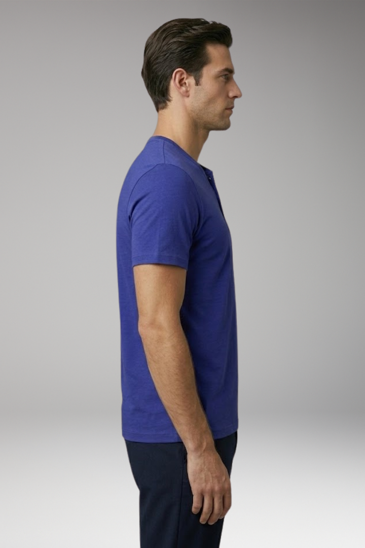 Men's Henley T-Shirt with Buttoned V-Neck