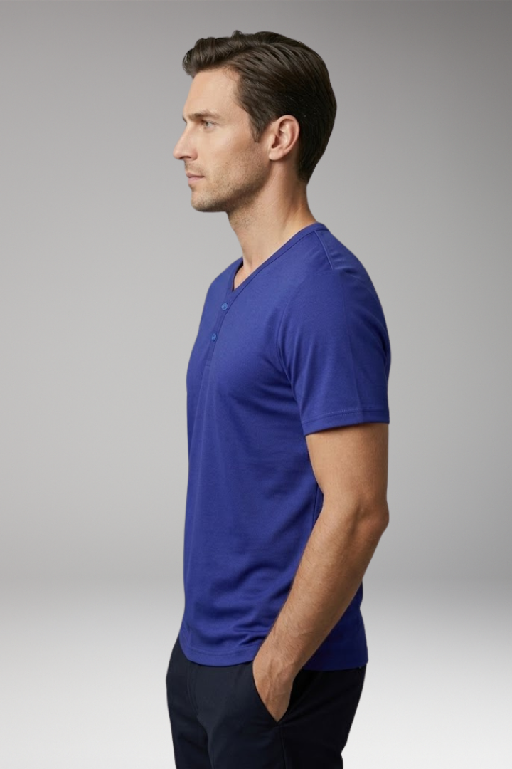 Men's Henley T-Shirt with Buttoned V-Neck
