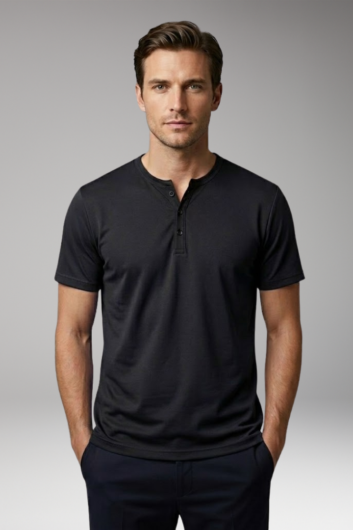 Men's Henley T-Shirt with Buttoned V-Neck