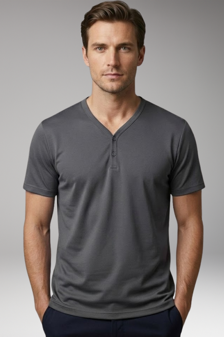 Men's Henley T-Shirt with Buttoned V-Neck