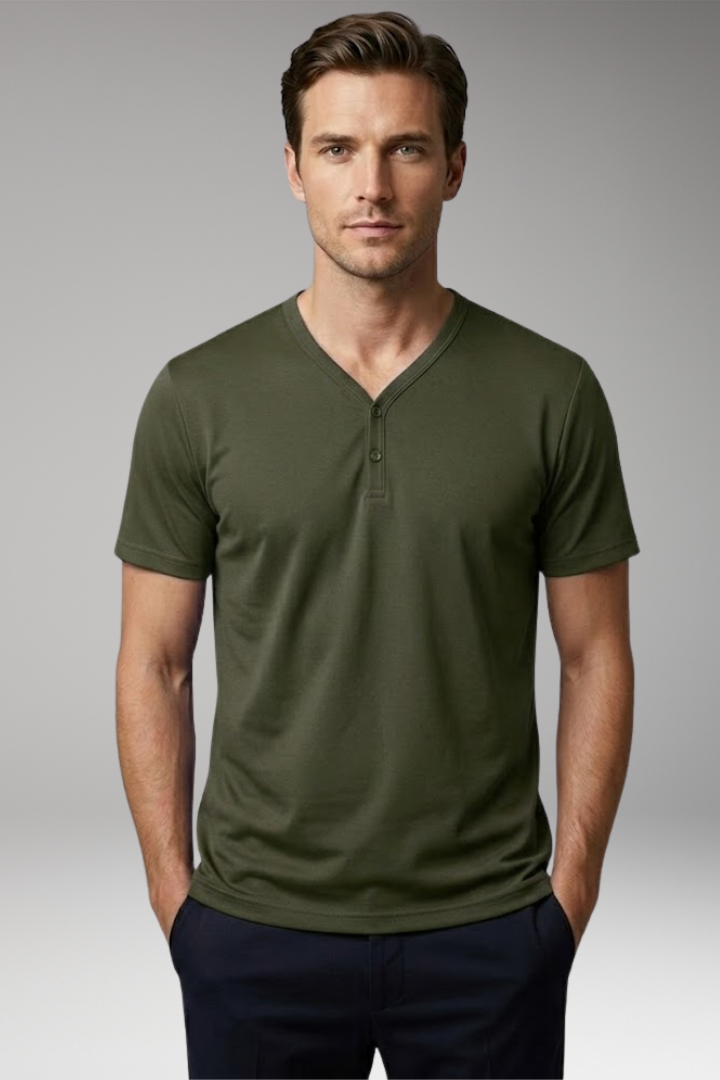 Men's Henley T-Shirt with Buttoned V-Neck
