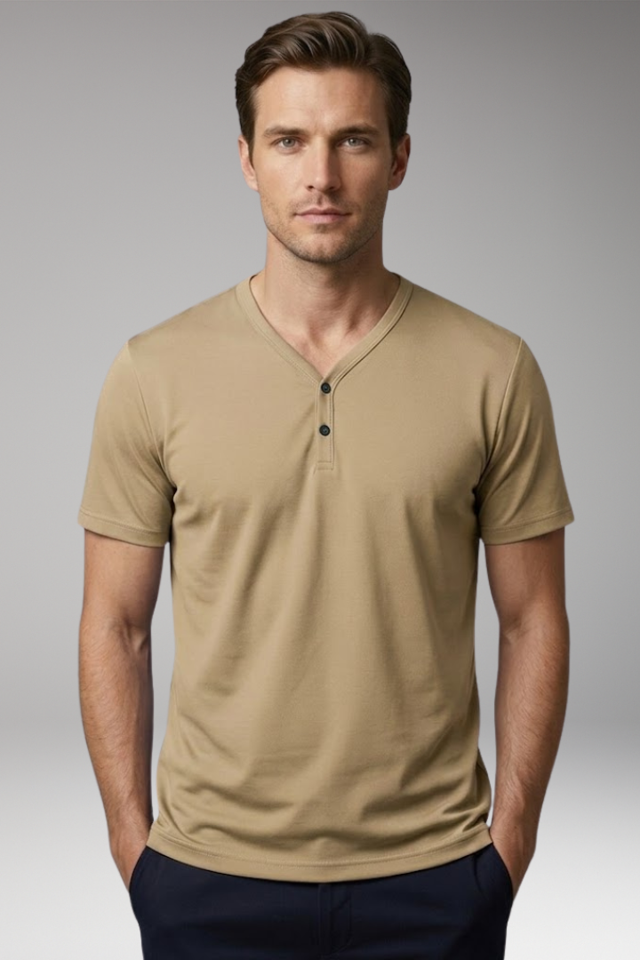 Men's Henley T-Shirt with Buttoned V-Neck