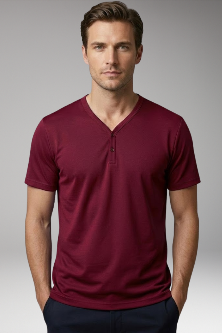 Men's Henley T-Shirt with Buttoned V-Neck