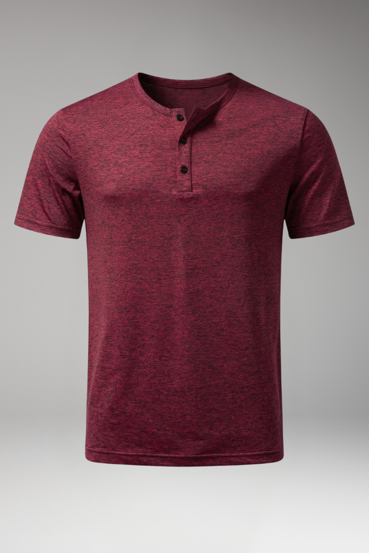 Men's Henley T Shirt with Button Placket and Short Sleeves
