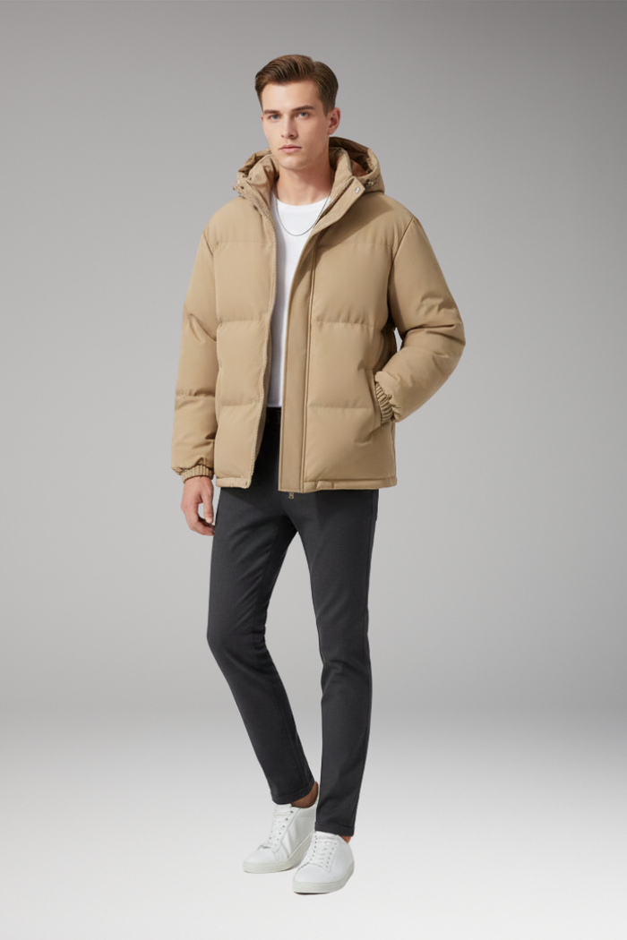 Men's Hooded Jacket with Zip Front and Welt Pockets
