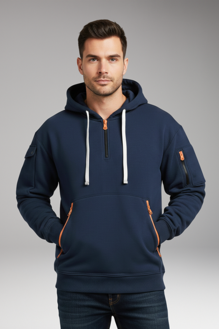 Men's Hoodie with Adjustable Hood and Zippered Pockets