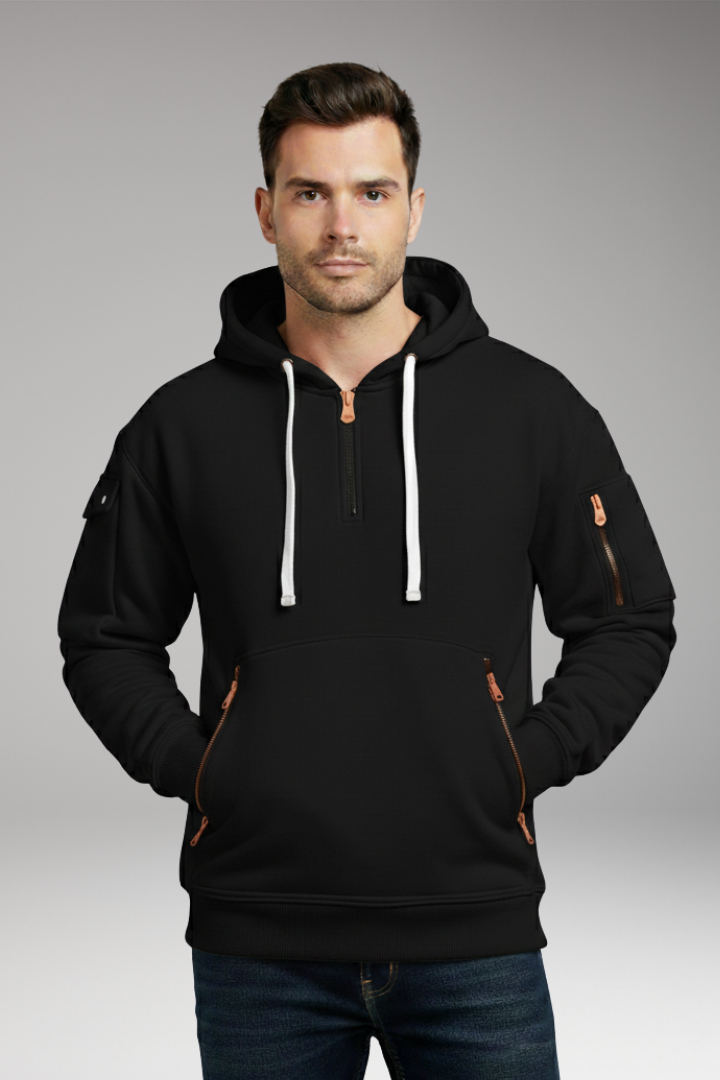 Men's Hoodie with Adjustable Hood and Zippered Pockets