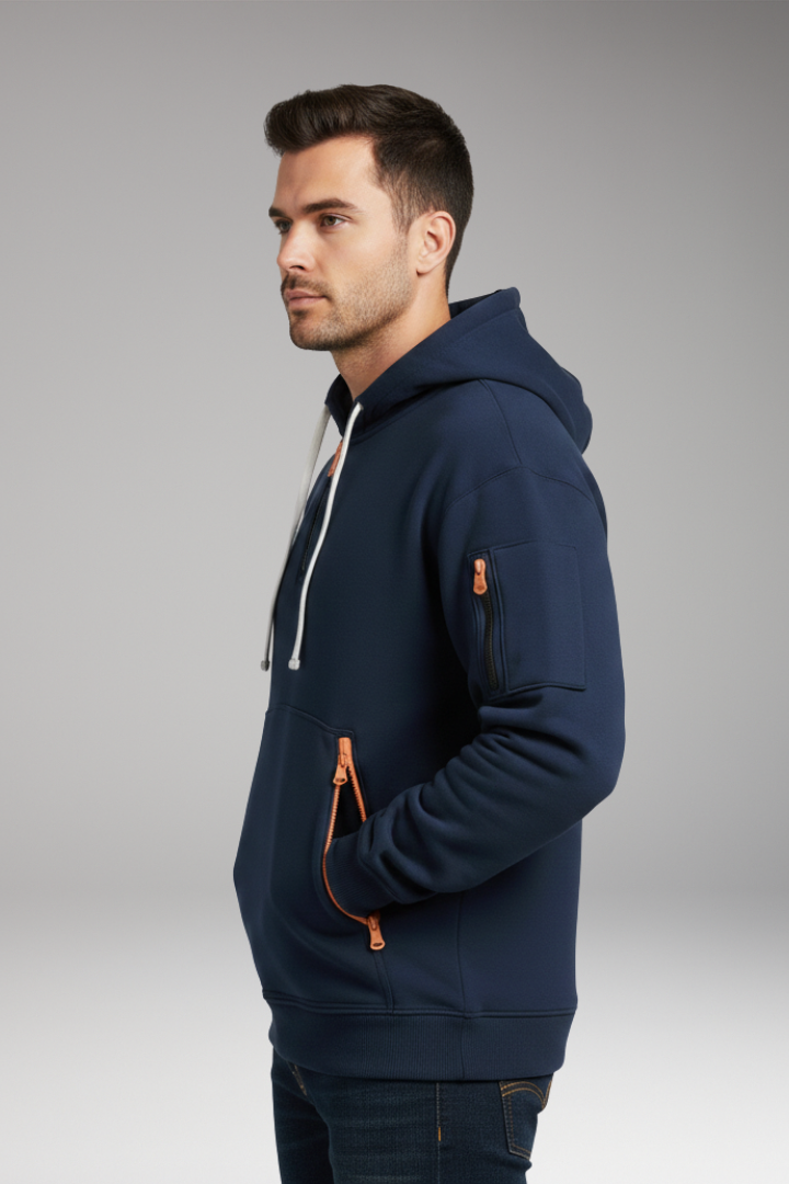 Men's Hoodie with Adjustable Hood and Zippered Pockets