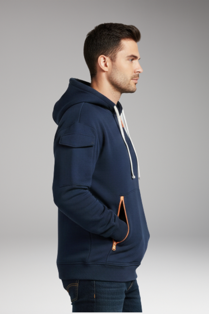 Men's Hoodie with Adjustable Hood and Zippered Pockets