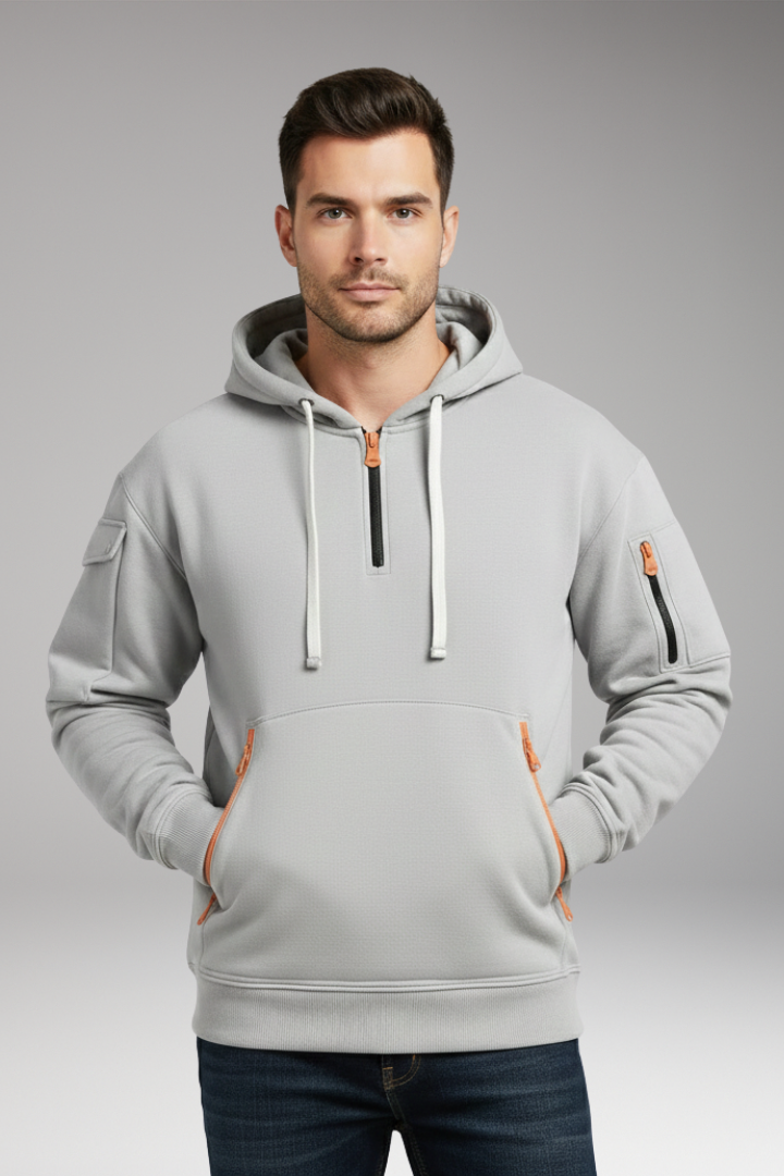Men's Hoodie with Adjustable Hood and Zippered Pockets