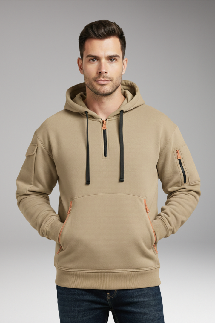 Men's Hoodie with Adjustable Hood and Zippered Pockets