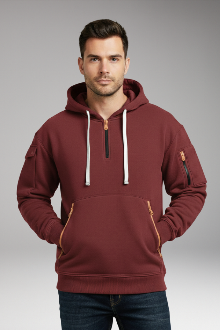 Men's Hoodie with Adjustable Hood and Zippered Pockets