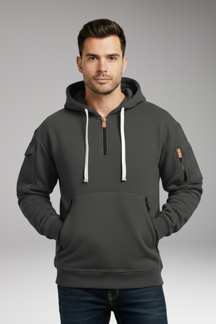 Men's Hoodie with Adjustable Hood and Zippered Pockets