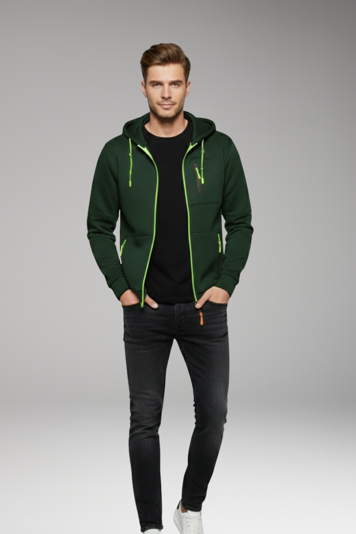 Men's Hoodie with Full Zipper and Ribbed Cuffs