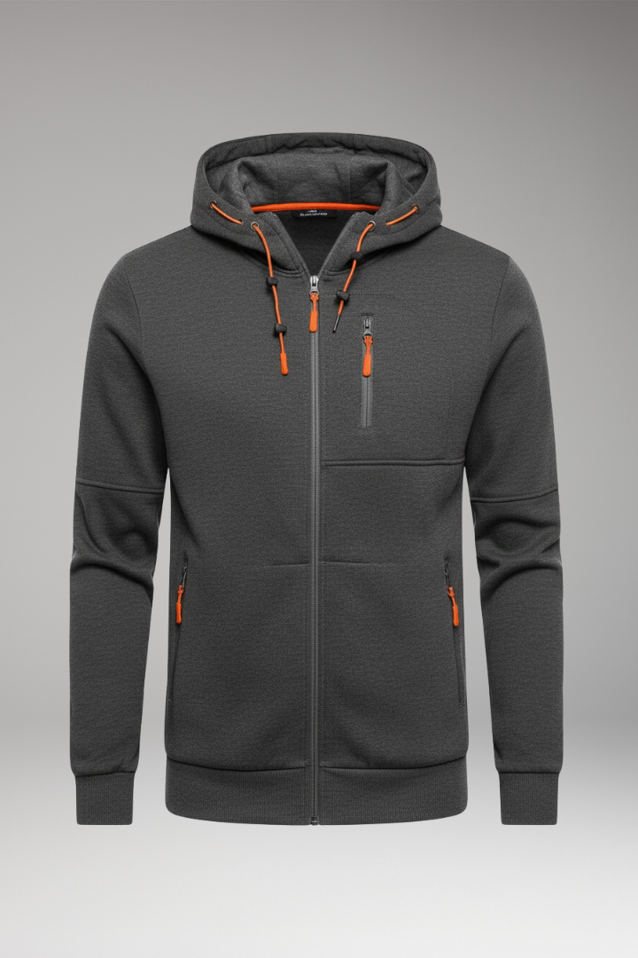 Men's Hoodie with Full Zipper and Ribbed Cuffs