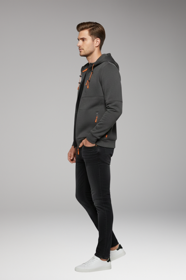 Men's Hoodie with Full Zipper and Ribbed Cuffs