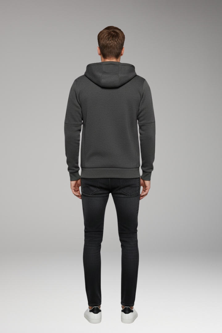 Men's Hoodie with Full Zipper and Ribbed Cuffs