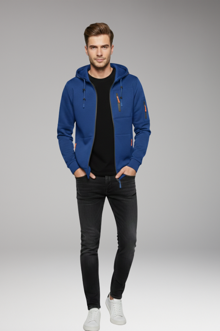 Men's Hoodie with Full Zipper and Ribbed Cuffs