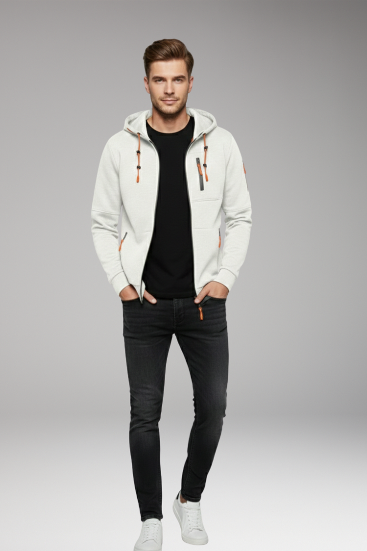 Men's Hoodie with Full Zipper and Ribbed Cuffs