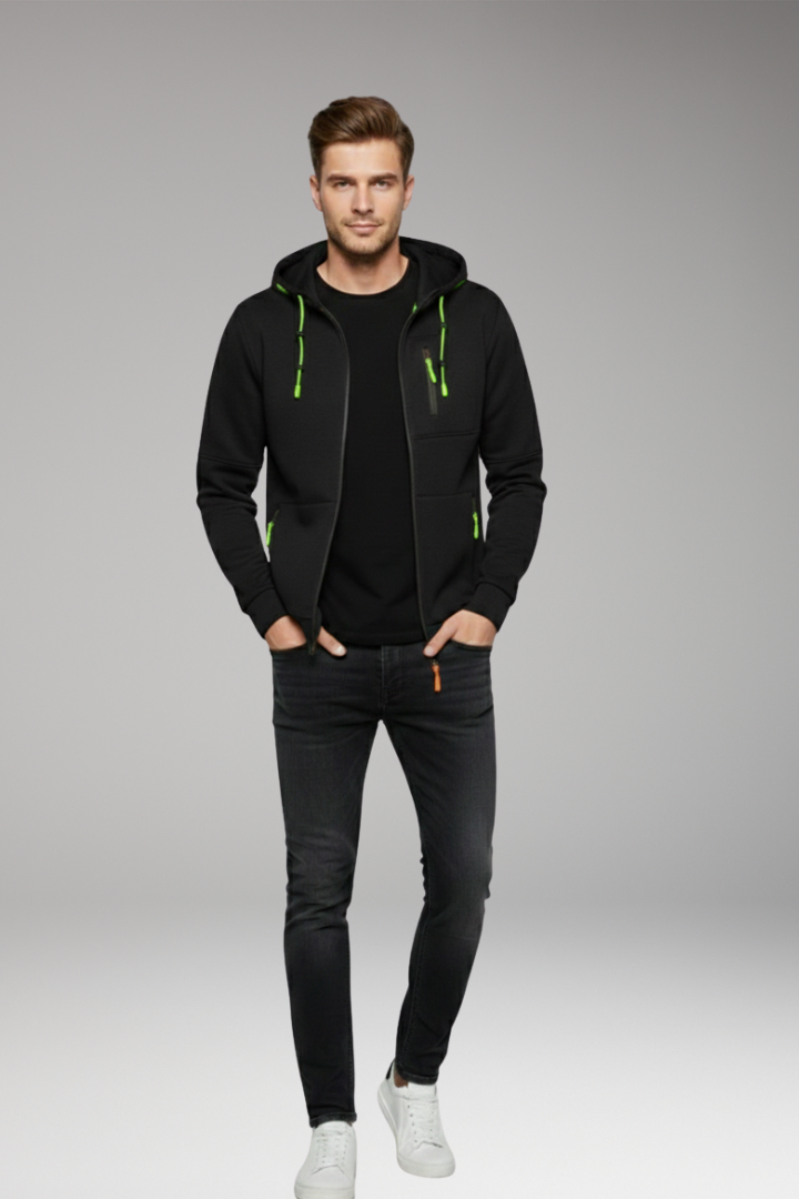 Men's Hoodie with Full Zipper and Ribbed Cuffs