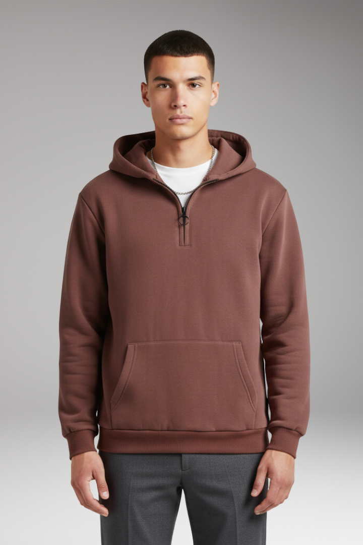 Men's Hoodie with Half-Zip Closure and Front Pocket