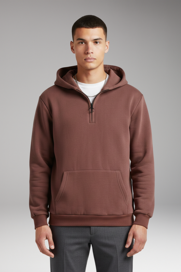 Men's Hoodie with Half-Zip Closure and Front Pocket