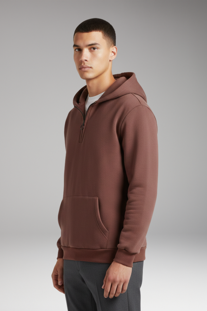 Men's Hoodie with Half-Zip Closure and Front Pocket