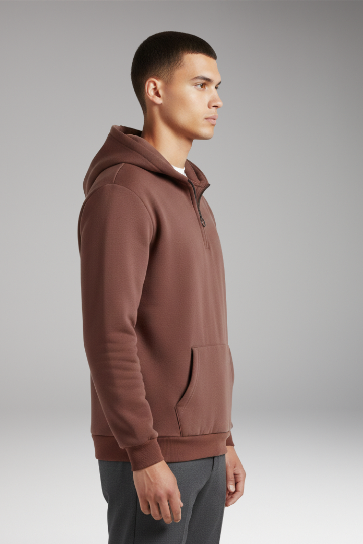 Men's Hoodie with Half-Zip Closure and Front Pocket