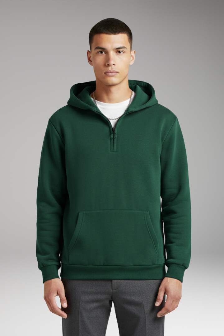 Men's Hoodie with Half-Zip Closure and Front Pocket
