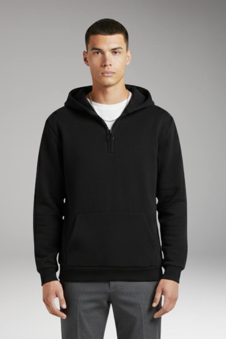 Men's Hoodie with Half-Zip Closure and Front Pocket