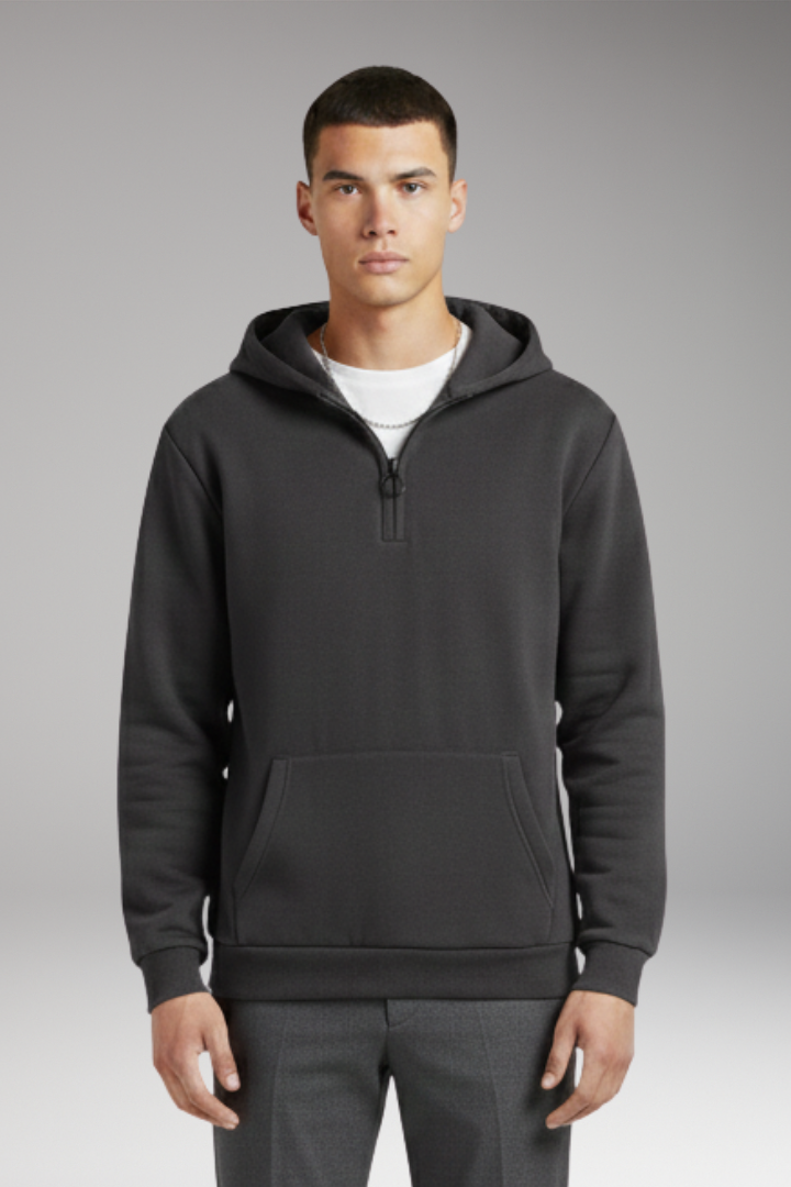 Men's Hoodie with Half-Zip Closure and Front Pocket