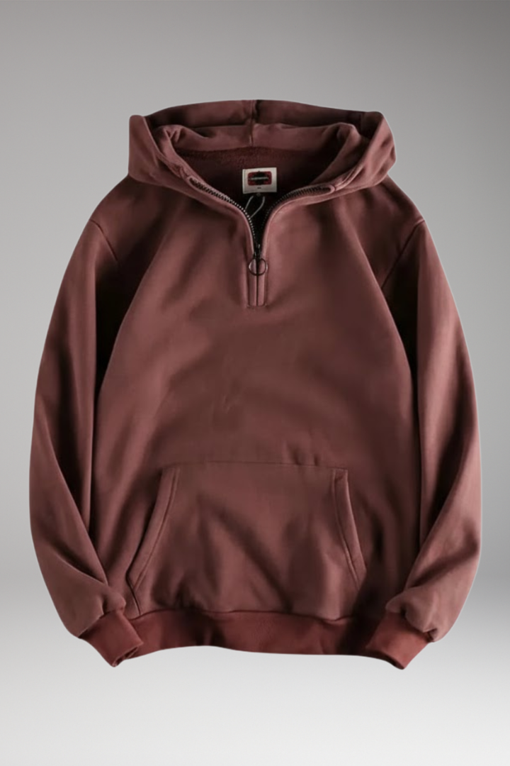 Men's Hoodie with Half-Zip Closure and Front Pocket