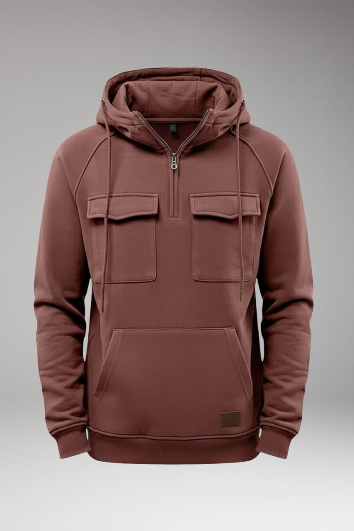 Men's Hoodie with Half Zipper and Chest Storage
