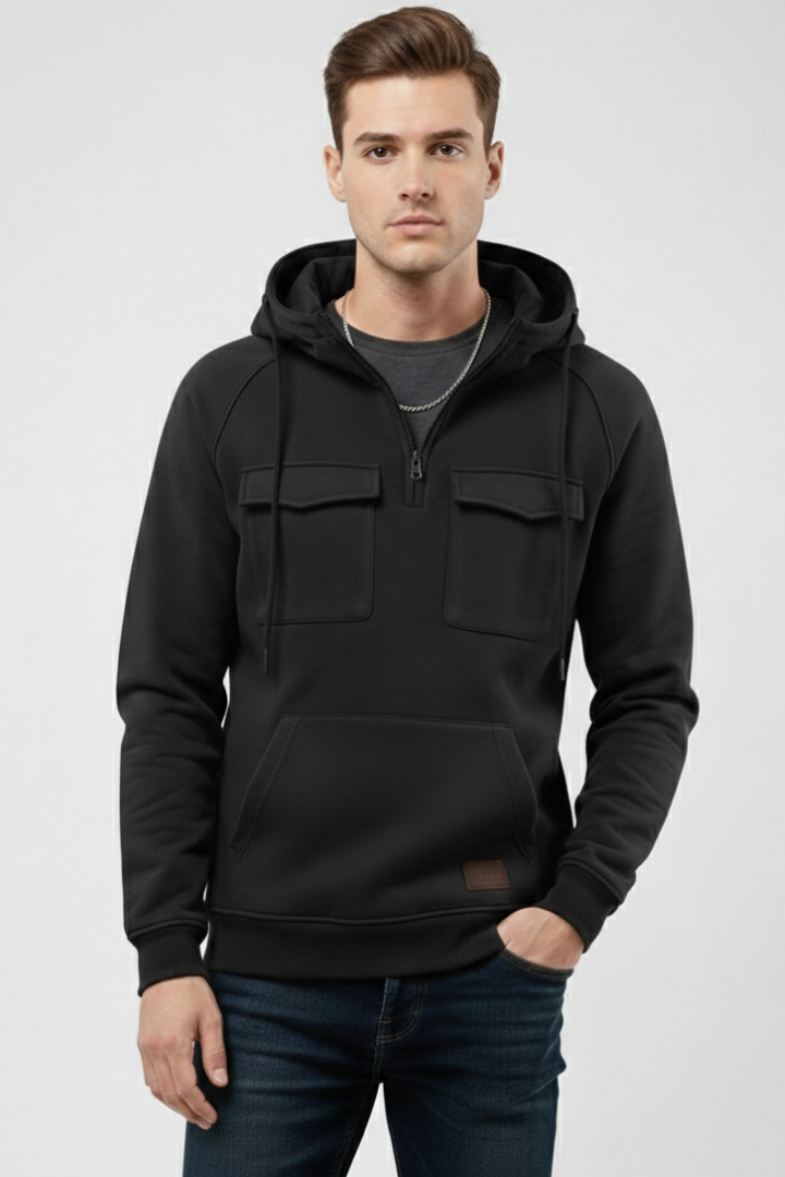 Men's Hoodie with Half Zipper and Chest Storage