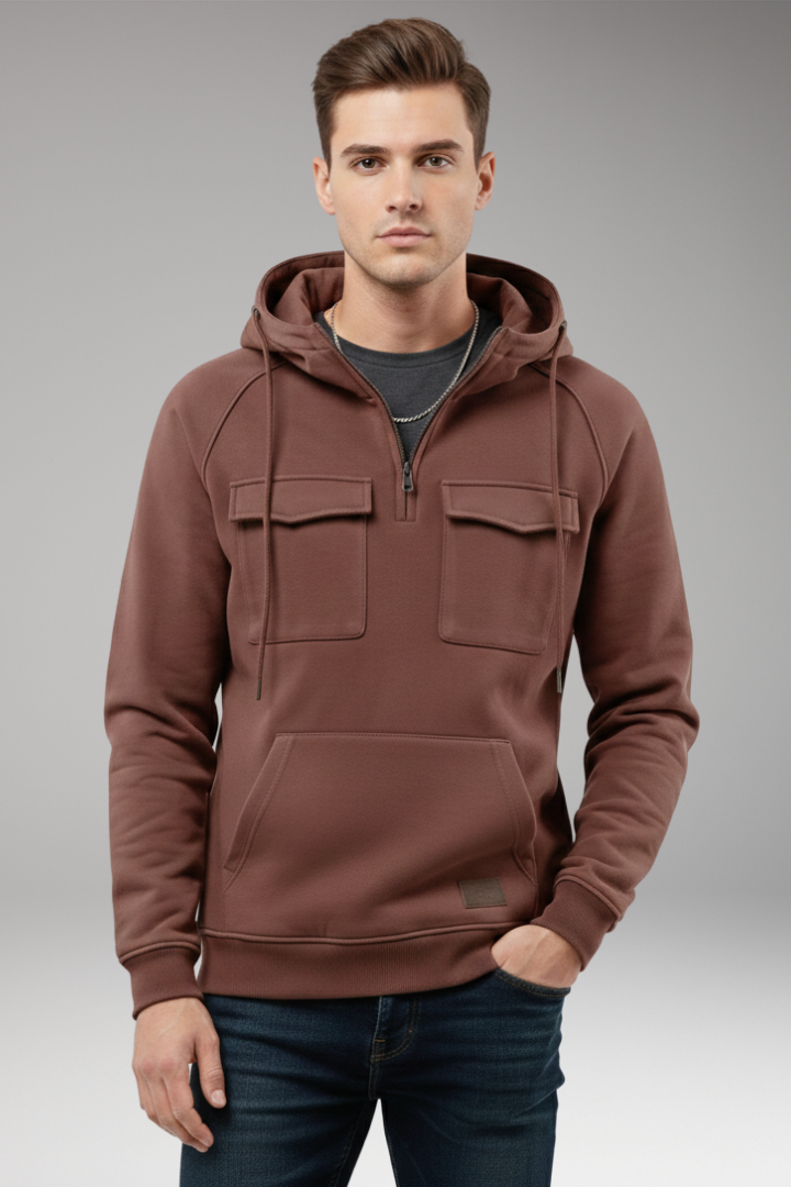 Men's Hoodie with Half Zipper and Chest Storage