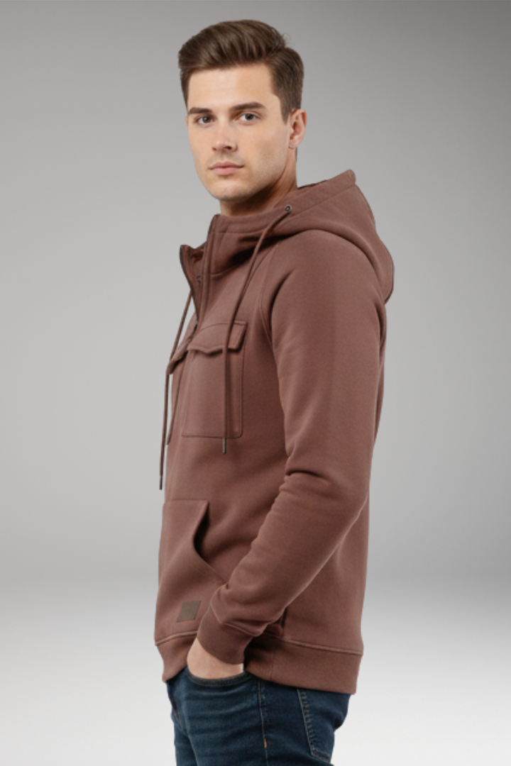Men's Hoodie with Half Zipper and Chest Storage