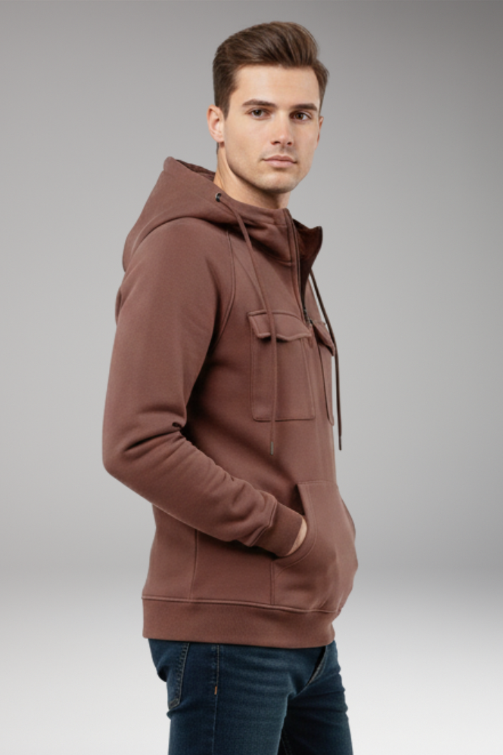 Men's Hoodie with Half Zipper and Chest Storage