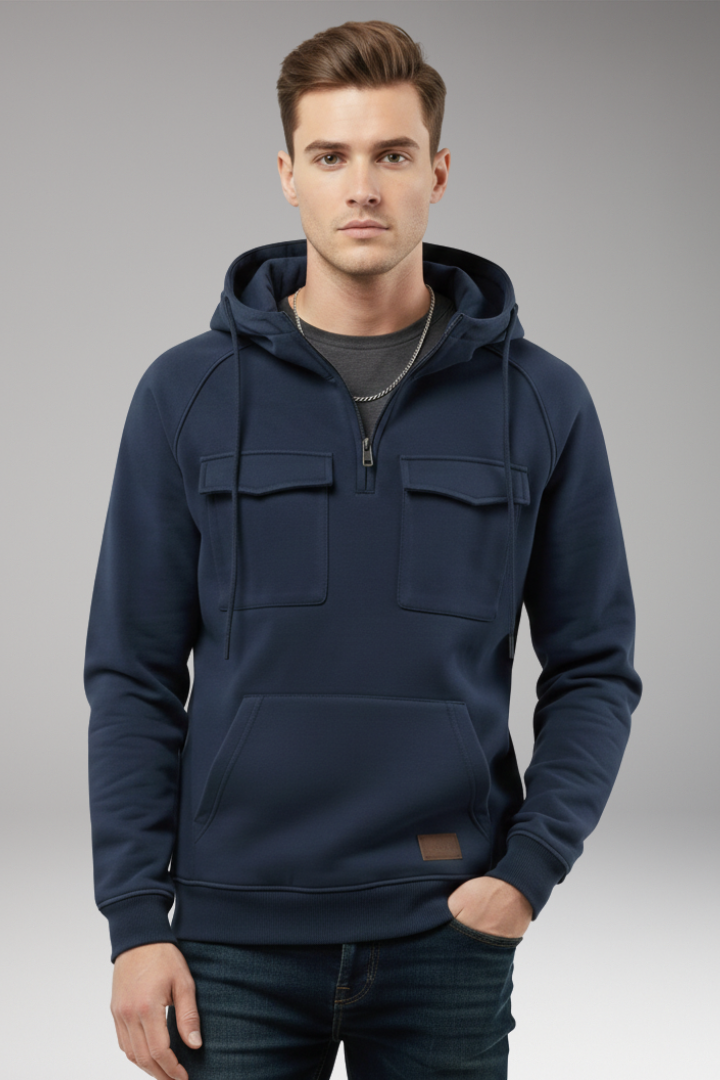 Men's Hoodie with Half Zipper and Chest Storage